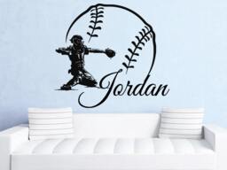 Wall Decals Custom Personalized Name Decal Baseball Bat Player Ball Vinyl Sticker Nursery Home Decor Ms669 - thumbnail 1