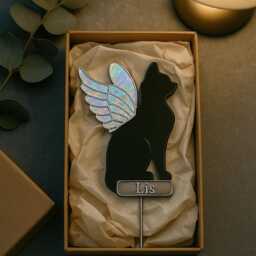 Cat Memorial Real Stain Glass Suncatcher Stake - Angel Stained Plant Decor, Personalized Pet Loss Gift Custom Name - thumbnail 4