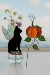 Cat Memorial Real Stain Glass Suncatcher Stake - Angel Stained Plant Decor, Personalized Pet Loss Gift Custom Name