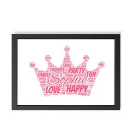 Personalised Crown Word Art Print - Custom Name Crown Cloud Wall D??cor Nursery Room Wall Decor Birthday Gift - thumbnail 1