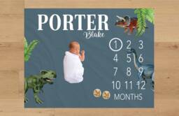 Dinosaur Baby Milestone Blanket Personalized Monthly Custom Shower Gift For New Mom Keepsake One Year - thumbnail 1