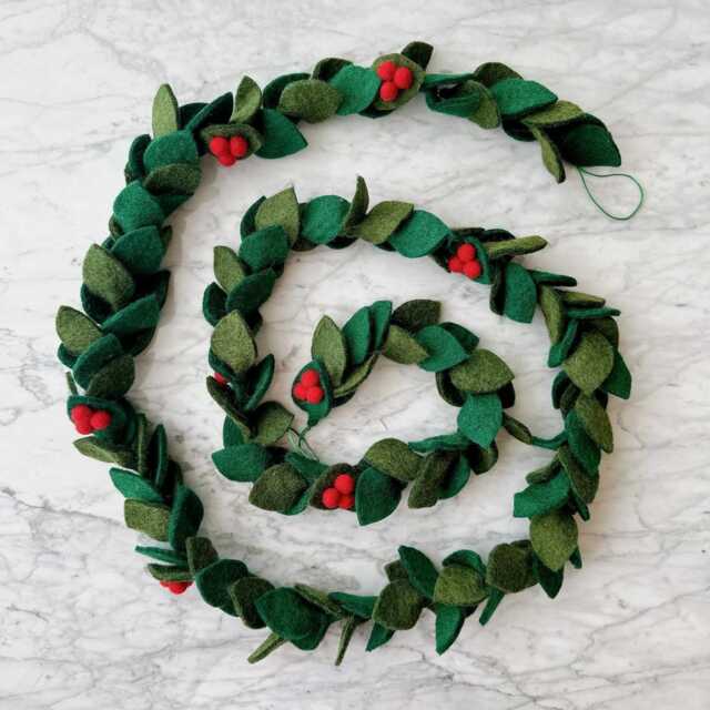 Felt Holly Garland With Twine Thread, Fair Trade Garland, Wall Hangings, Christmas Decor, Furnace Decoration - image 1
