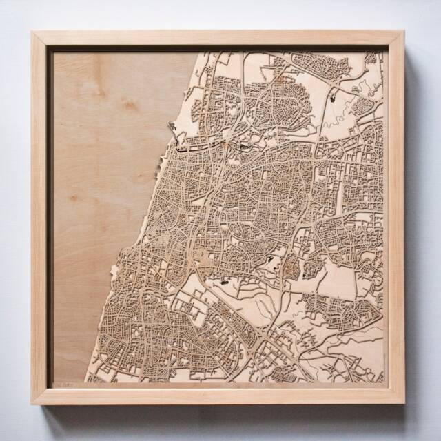 Tel Aviv Wooden Map - Framed 3D Laser Cut City Street Art - image 1