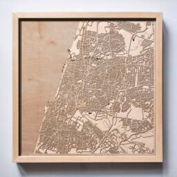 Tel Aviv Wooden Map - Framed 3D Laser Cut City Street Art - thumbnail 1