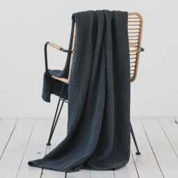 Dark Gray Waffle Linen Blanket - Charcoal Sofa Throw Textured Stonewashed Bed Cover Modern Neutral Couch Layer Minimalist Home Decor - thumbnail 2