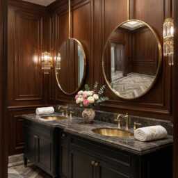 Ceiling Round Brass Mirror - 360 Degree Mounted Suspended Bathroom - thumbnail 2
