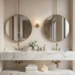 Ceiling Round Brass Mirror - 360 Degree Mounted Suspended Bathroom - thumbnail 3