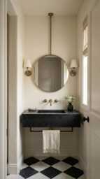 Ceiling Round Brass Mirror - 360 Degree Mounted Suspended Bathroom - thumbnail 1