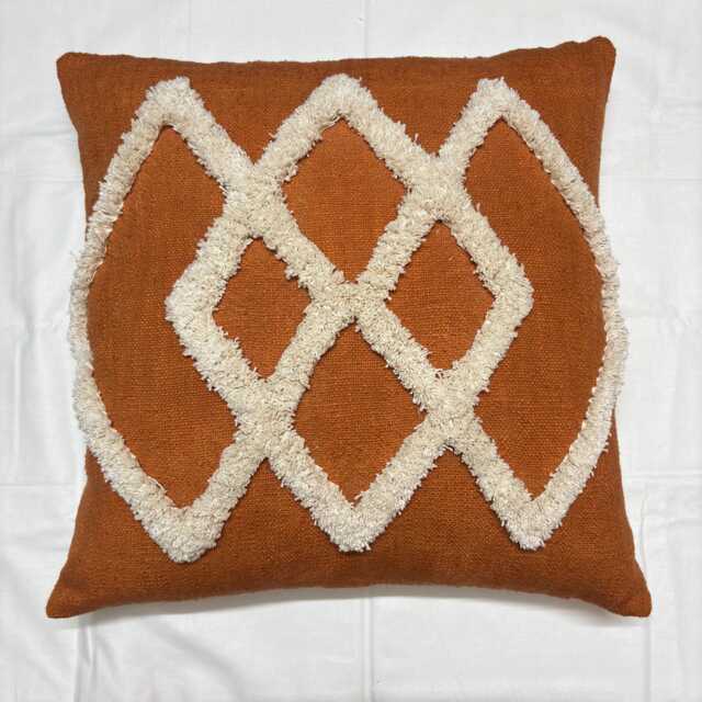 Hand Tufted Cushion Cover Brick Red Abstract Tassel Pillow - image 1