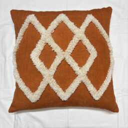 Hand Tufted Cushion Cover Brick Red Abstract Tassel Pillow - thumbnail 1