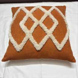 Hand Tufted Cushion Cover Brick Red Abstract Tassel Pillow - thumbnail 4