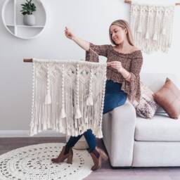 Large Macrame Wall Hanging - Spiraling Diamond Tapestry, Boho Decor - thumbnail 4