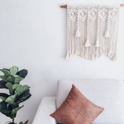 Large Macrame Wall Hanging - Spiraling Diamond Tapestry, Boho Decor - thumbnail 3