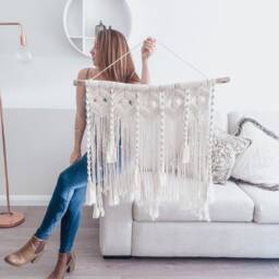 Large Macrame Wall Hanging - Spiraling Diamond Tapestry, Boho Decor - thumbnail 2