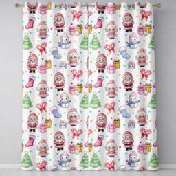 Cute Kawaii Santa Snowman Gift Characters Light Grey Background Seamless Pattern Readymade Eyelet Ring Top Thermal 100% Blackout Curtains - thumbnail 2