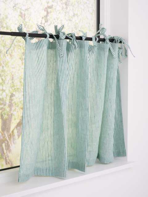 Cafe Curtains, Light Filtering Cafe Drapery, Short Window Country Style Curtains With Tie Tops, Natural Striped Kitchen Curtains. 22/11 - image 1