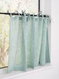Cafe Curtains, Light Filtering Cafe Drapery, Short Window Country Style Curtains With Tie Tops, Natural Striped Kitchen Curtains. 22/11 - thumbnail 1