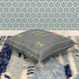 Yakiti-Grey Square Moroccan Pillows, Aka Cactus Silk Pillow, Decorative Pillows, Sabra Pillows, Moroccan Decor Designer Cactus - thumbnail 3