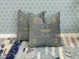 Yakiti-Grey Square Moroccan Pillows, Aka Cactus Silk Pillow, Decorative Pillows, Sabra Pillows, Moroccan Decor Designer Cactus - thumbnail 1