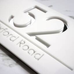 K Smart Sign - Laser Cut Matt White & Rose Silver Mirror Personalised Door Numbers House Number Signs 3D 30cm X 16cm - thumbnail 3
