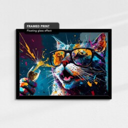 Cat Toasting Drink Glasses Animal Art Abstract Oil Painting Framed Poster Print & Canvas Wall Living Home Decor Interior Gift - thumbnail 2
