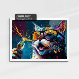 Cat Toasting Drink Glasses Animal Art Abstract Oil Painting Framed Poster Print & Canvas Wall Living Home Decor Interior Gift - thumbnail 3