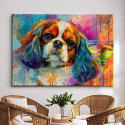 King Charles Spaniel Martini Glass Painting Framed Poster Print & Canvas Wall Decor Art Bar Kitchen Room Dog Gift Pet