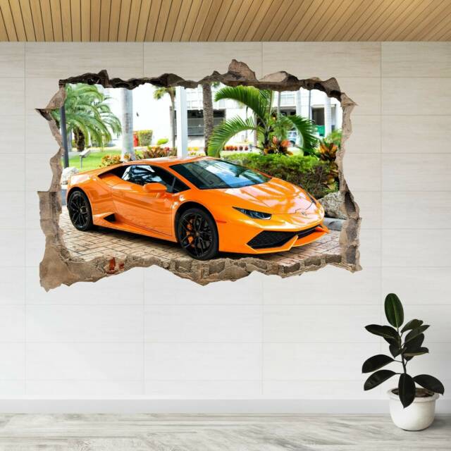 Supercar Lamborghini Aventador 3D Smashed View Wall Sticker Poster Decal A636 - image 1