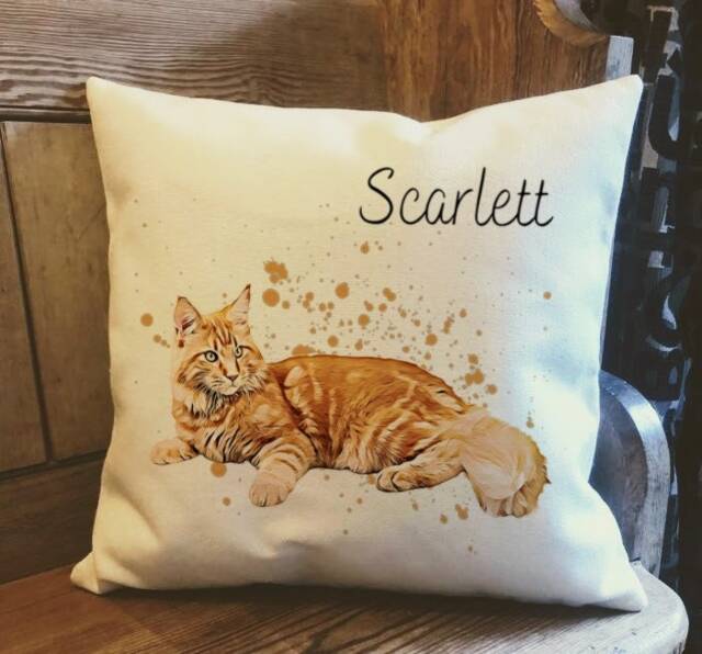 Personalised Ginger Cat Country Canvas Cushion - Customised Kitten Linen Cover With Inner Filler Lover Gift - image 1