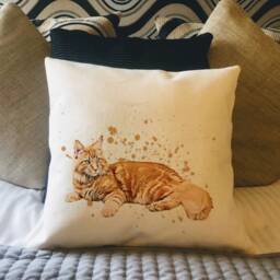 Personalised Ginger Cat Country Canvas Cushion - Customised Kitten Linen Cover With Inner Filler Lover Gift - thumbnail 3