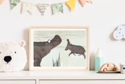 Hippopotamus Poster, A4 Illustrations, Animal Birthday, Children's Birthday - thumbnail 1