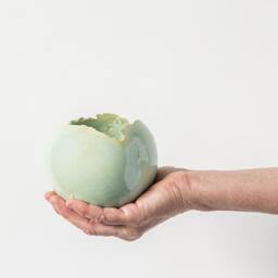 Medium Mint Green Ceramic Planter For Cacti With Drainage Hole & Saucer - Elegant Centerpiece Round Vase For Plants - thumbnail 2