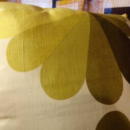 Hand Made Vintage Retro 1960S/70S Brown Yellow Gold & White Cushion Cover - thumbnail 2