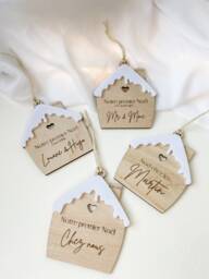 Personalized Wooden & Acrylic Christmas Ball, Decoration For Couples, Newlyweds, Family - thumbnail 1