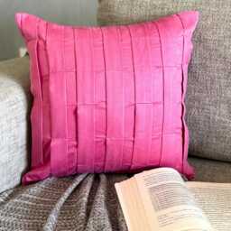 Textured Pintuck Faux Suede Pillow Sham, 24x24/26x26, Modern Style Euro Solid Square Pillowcase - Pink Love Tune