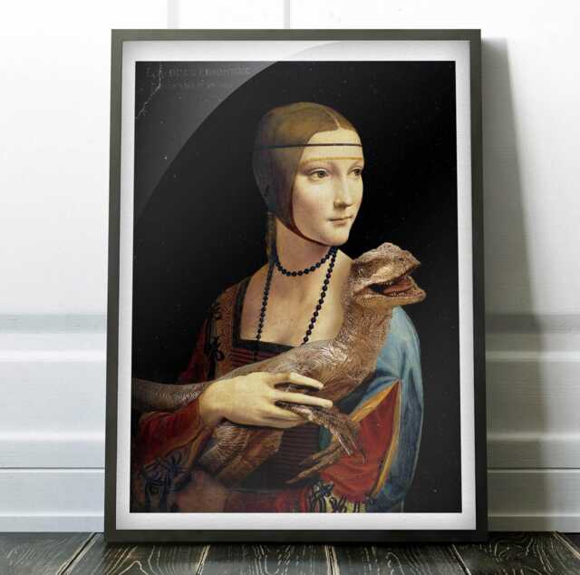 Lady With A Velociraptor - Original Renaissance-Jurassic Artwork Available As Poster & Canvas - image 1