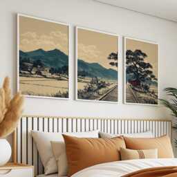 Vintage Landscape Wall Art Neutral Tones - Mountain Railway Illustration Set Of 3 Posters - thumbnail 2