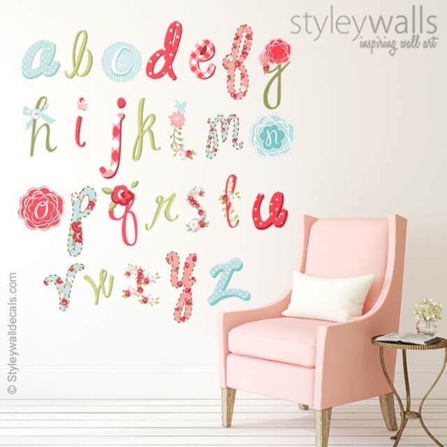 Alphabet Wall Decal, Sticker, Letters Floral Flowers Lettering, Scrapbook Decor Decal