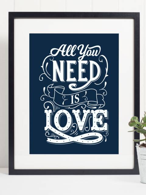All You Need Is Love Quote Print Art Poster - Inspirational Motivational Wall Beatles Song - image 1