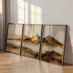Gold Foil Mountain Print Set Abstract Landscape Wall Art, Earth Tones - thumbnail 3