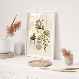 Hanging Greens Simplistic Boho Plants Wall Art Print Minimalist Grey Orange Home Decor - thumbnail 2