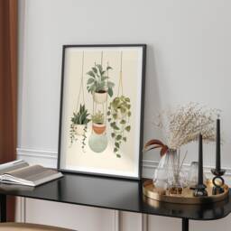 Hanging Greens Simplistic Boho Plants Wall Art Print Minimalist Grey Orange Home Decor - thumbnail 1