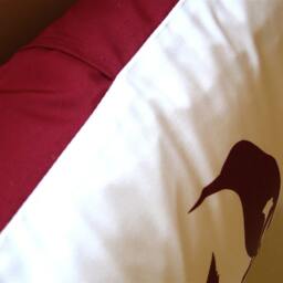 Burgundy Bird & Blossom Pillow Red Silkscreened Cotton, 12x18 - thumbnail 3