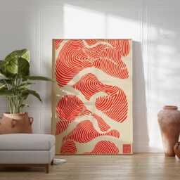 Abstract Japanese Poster, Red Wave Wall Art, Modern Minimalist Print, Zen Inspired Artwork, Geometric Line Design, Contemporary Home Decor - thumbnail 3