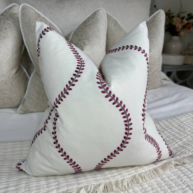Cushion Cover Fushia Embroidered Pillow Case, Sham Double Sided Modern John Lewis & Partners Fabric Contemporary - image 1
