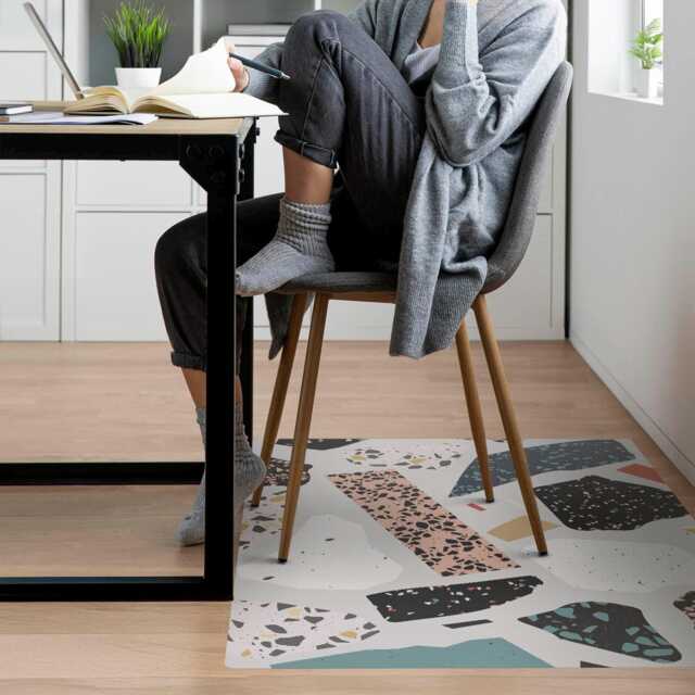 Abstract Mosaic Computer Chair Mat, Gray Office Pattern Vinyl Floor Protector, Protector - image 1