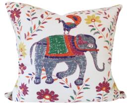 John Robshaw Elephant Pillow Cover Linen Blend Throw - thumbnail 1