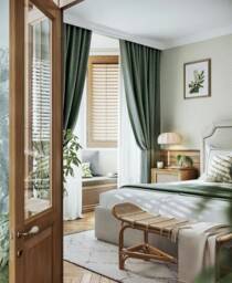 Im71, A Pair Of Forest Green Curtains, Heavy Weight Cotton Blend Curtains Living Room Drapery Panels, Bedroom Custom Made - thumbnail 1