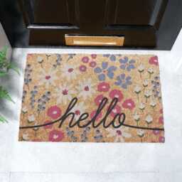 Hello Scribbly Floral Doormat - Home Decor Indoor 60 X 40cm