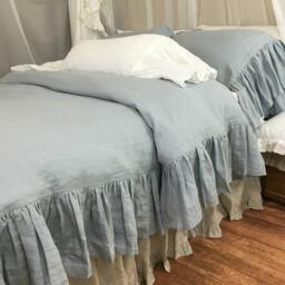 Duck Egg Blue Duvet Cover W. Mermaid Long Ruffle, Ruffle Bedding, Shabby Chic Bedding - thumbnail 4
